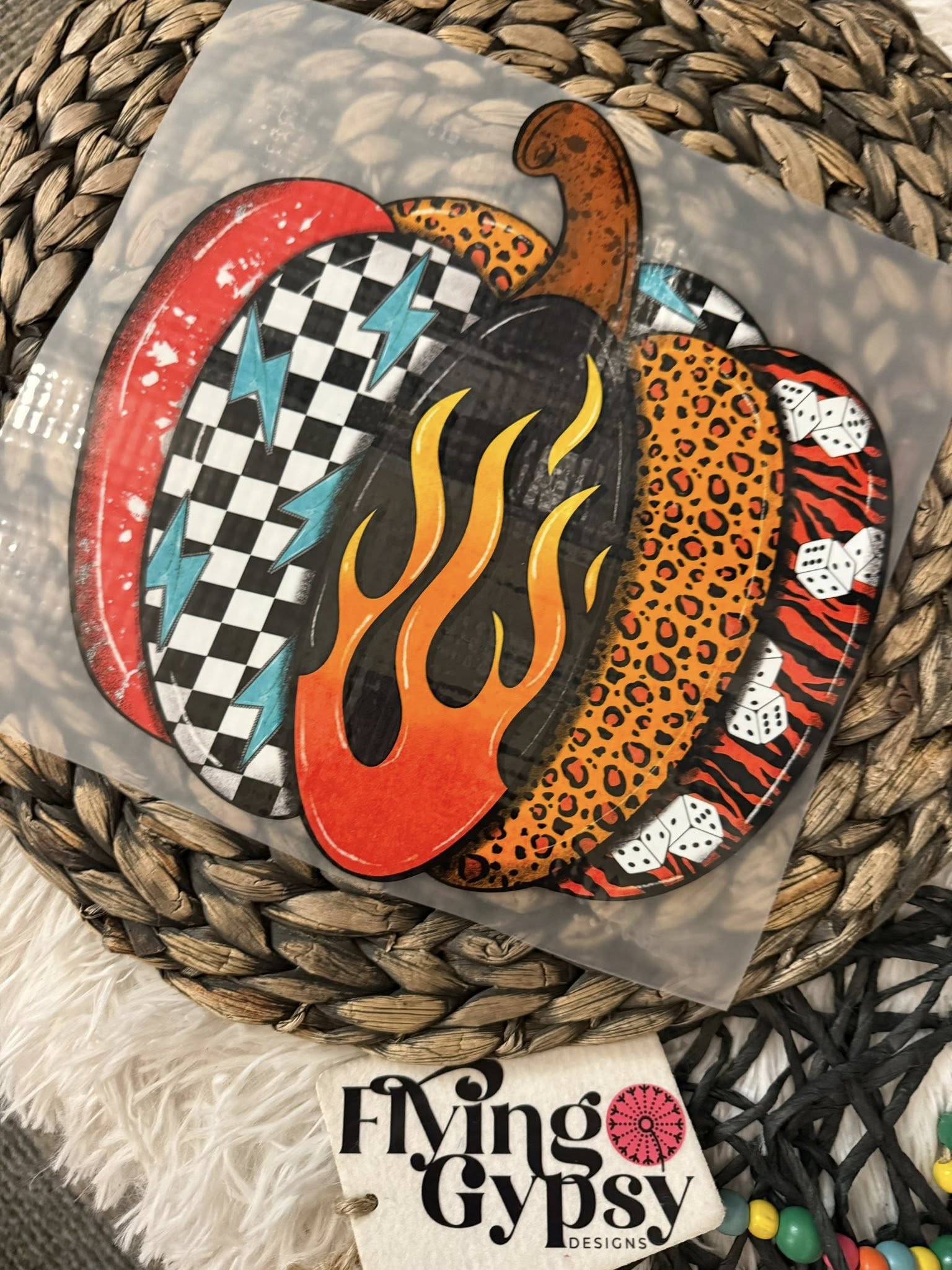 Pumpkin Checked with Fire