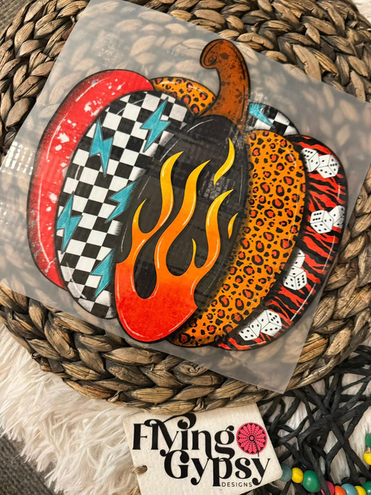 Pumpkin Checked with Fire