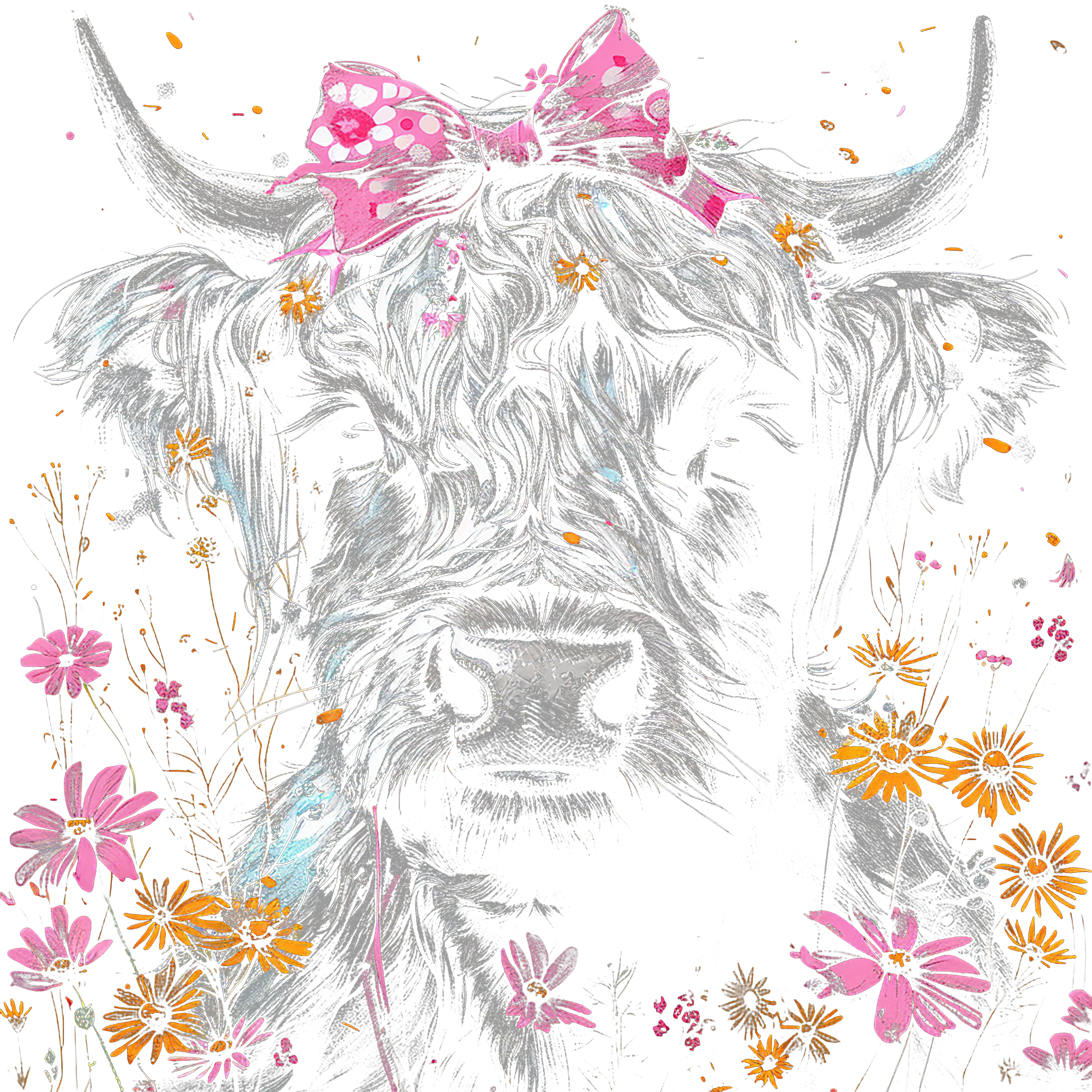 ($12T) Highland Cow(pink bow/flowers)